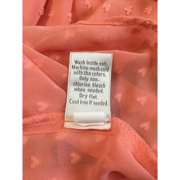 LC Lauren Conrad Medium Sheer Peach Top 3/4 Sleeve With Tiny Flocked Hearts - Picture 5 of 5